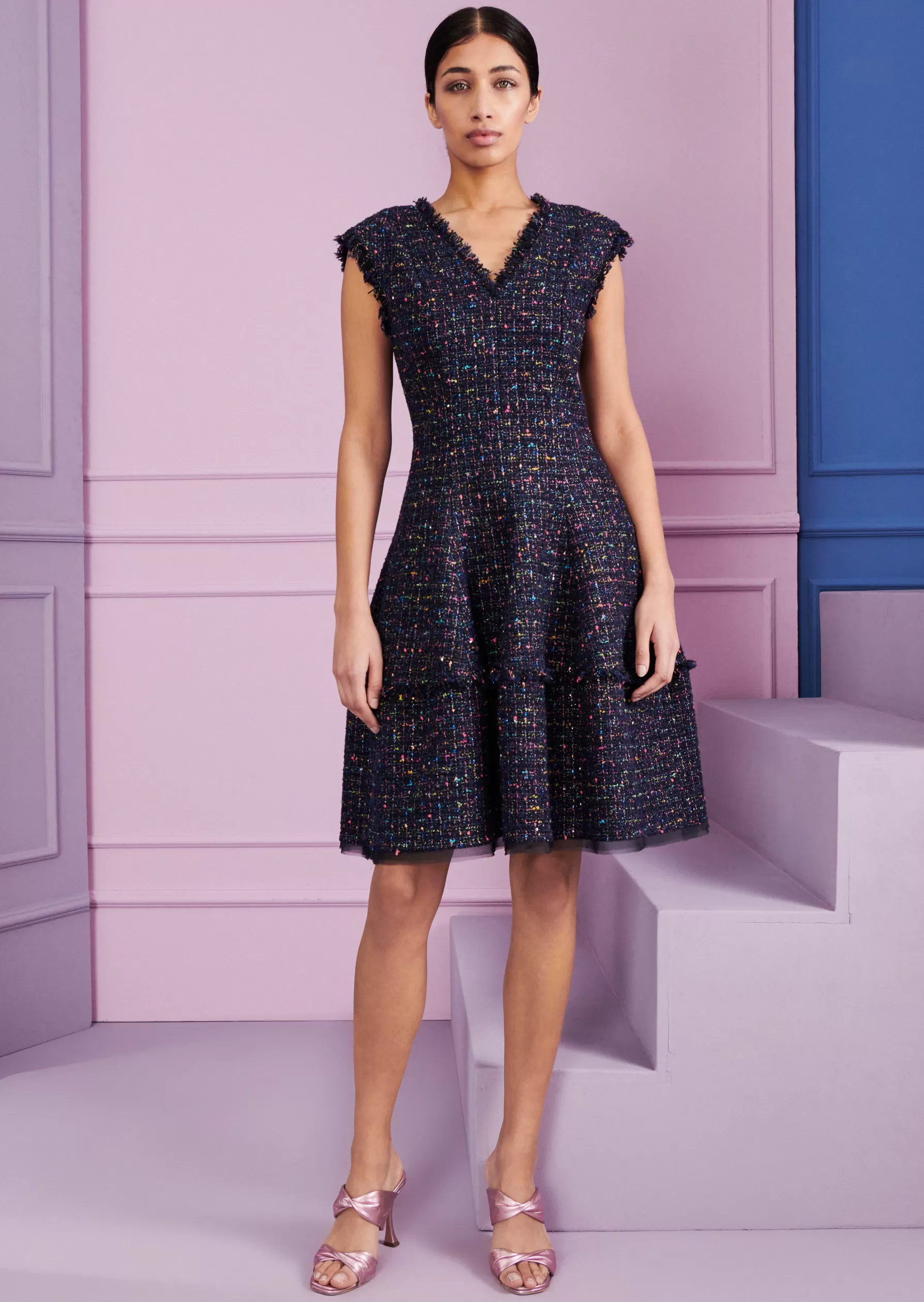 Short Dresses-Talbot Runhof Day Dress Domo7 Royalnavyblue