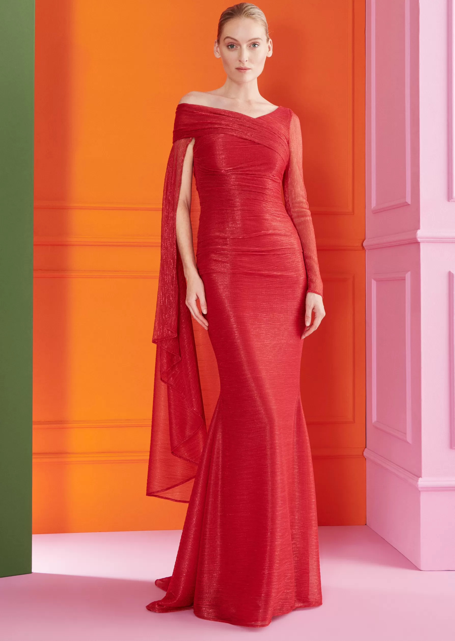 Long Dresses-Talbot Runhof Evening Dress Goldfield3 Coralred