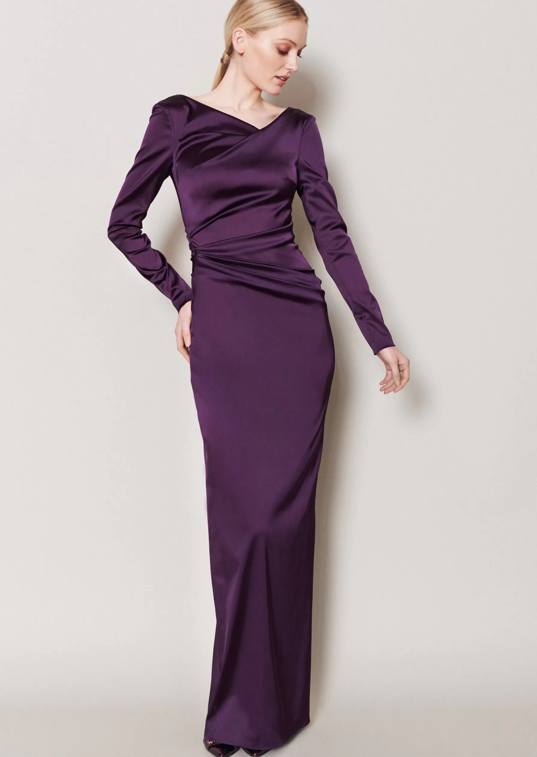 Long Dresses-Talbot Runhof Evening Dress Roya7 Claretpurple