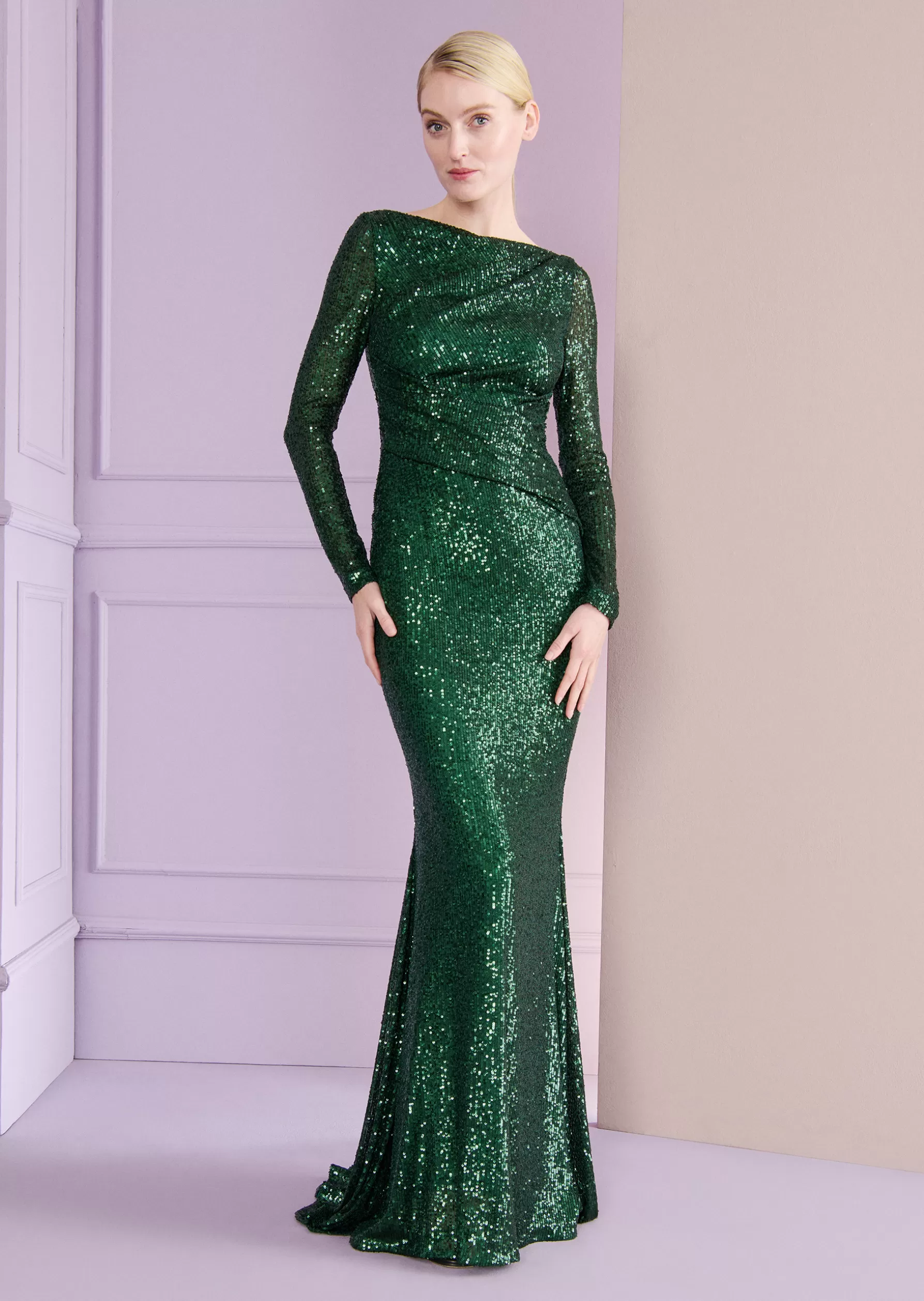 Long Dresses-Talbot Runhof Evening Dress Tolga13 Emeraldgreen