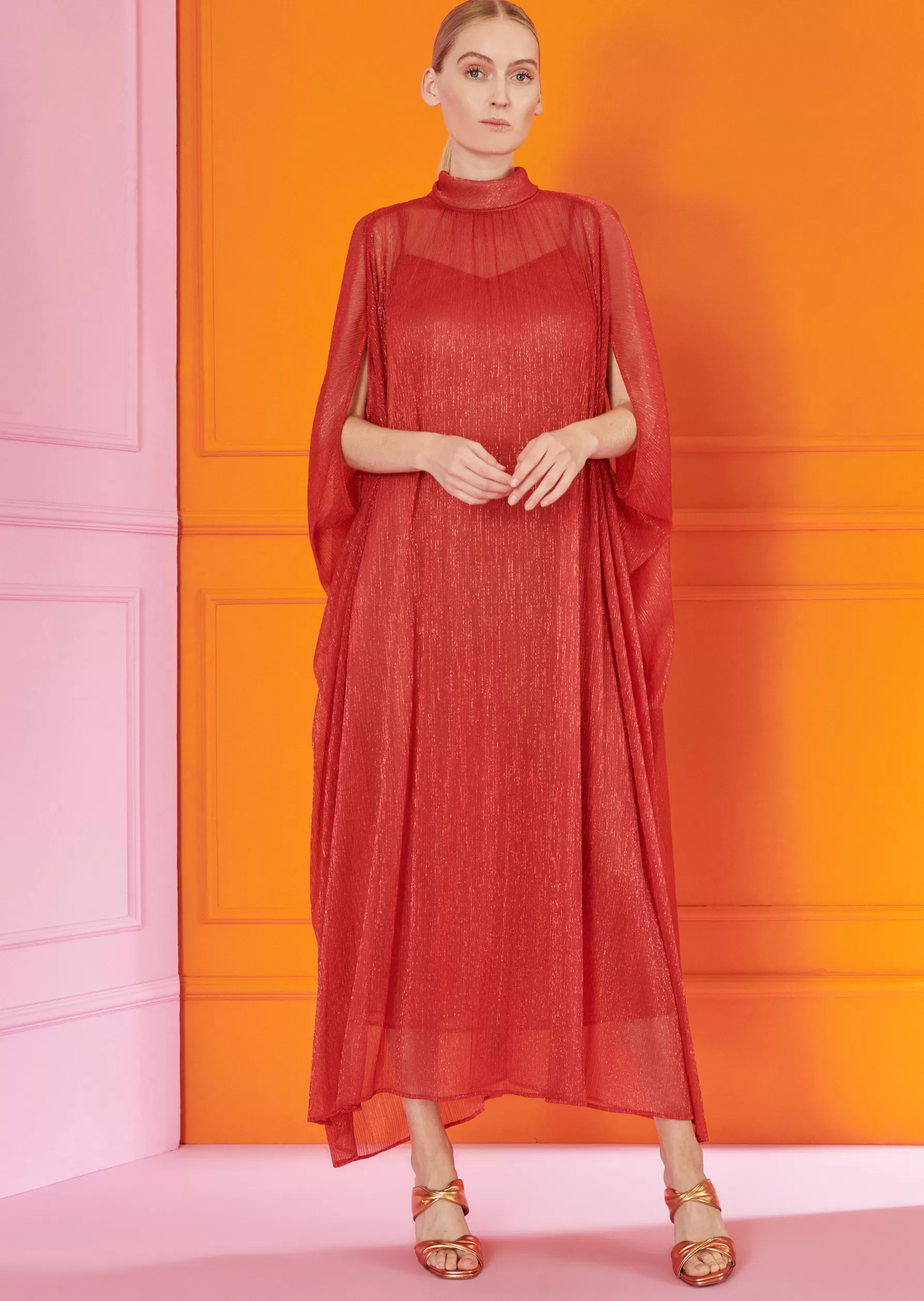 Midi Dresses-Talbot Runhof Midi Dress Loplop1 Coralred