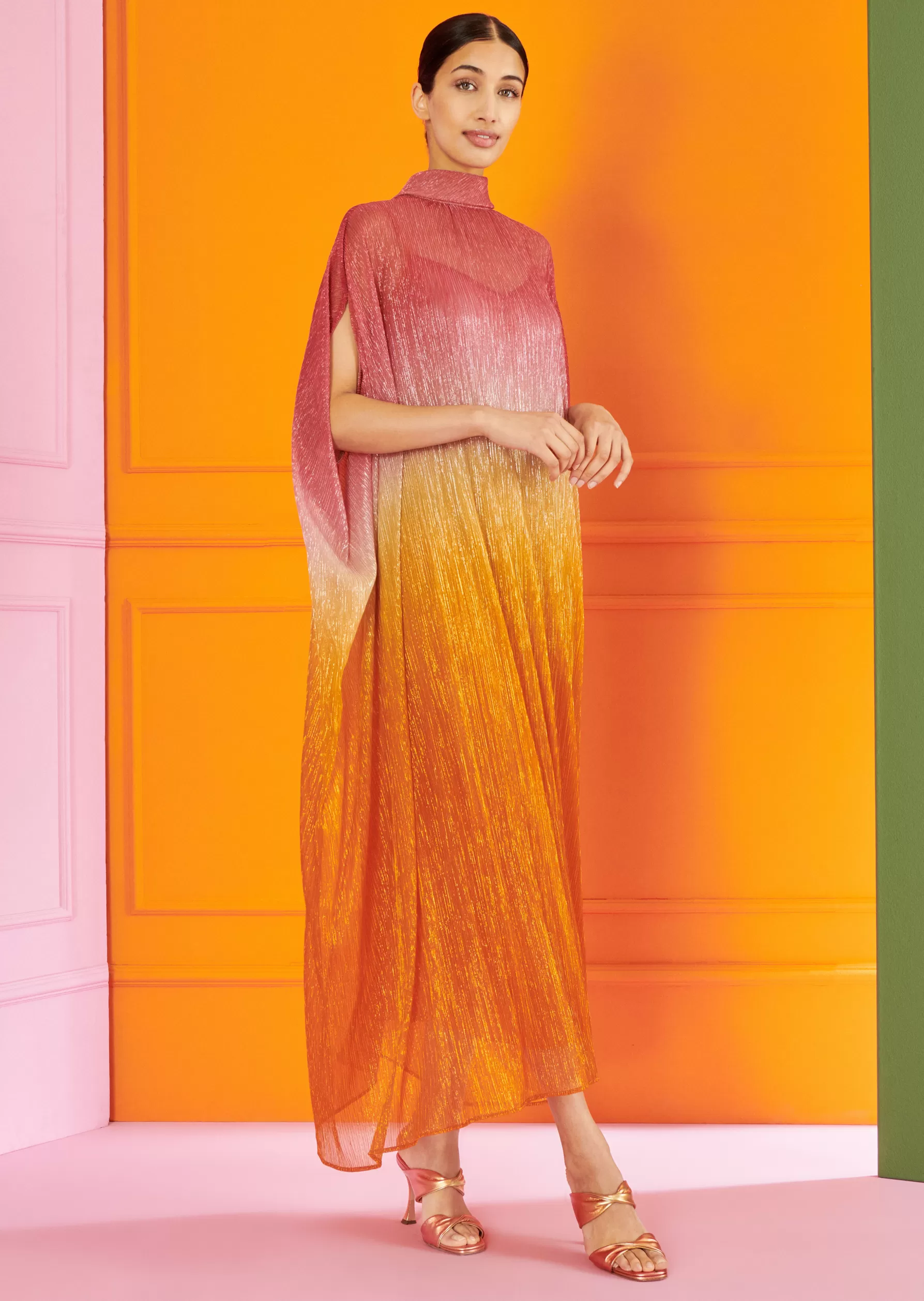 Midi Dresses-Talbot Runhof Midi Dress Loplop1 Orange