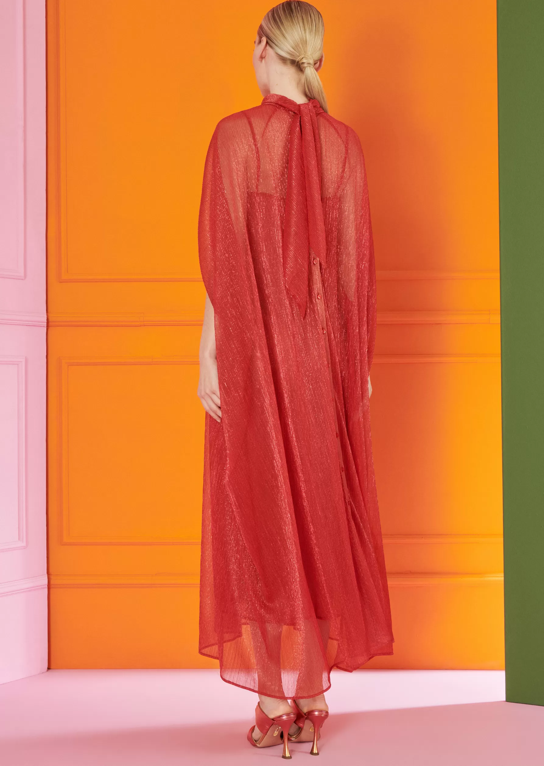Endless Summer-Talbot Runhof Midi Dress Loplop1 Coralred