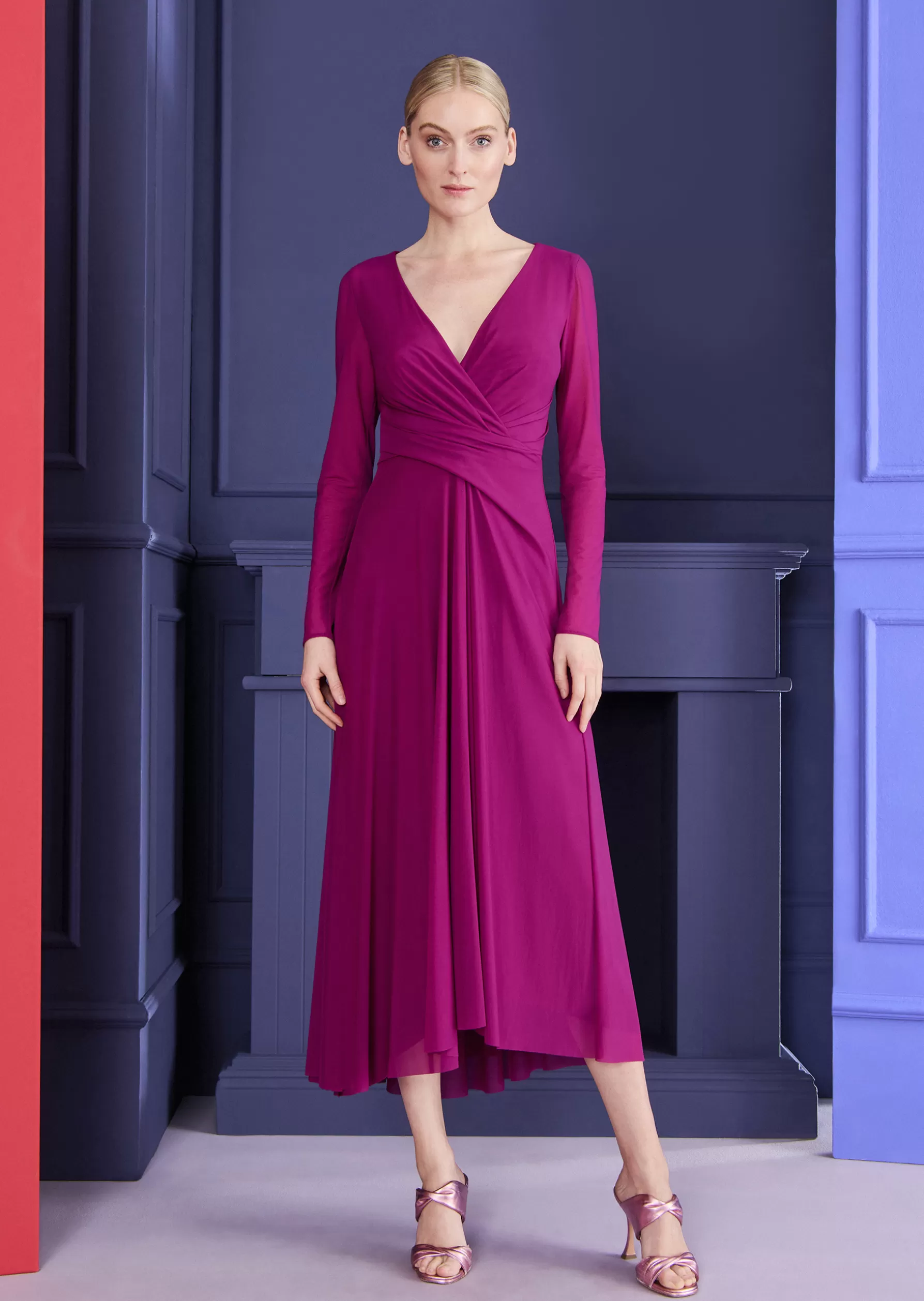 Midi Dresses-Talbot Runhof Midi Dress Pokario26 Fuchsiapink