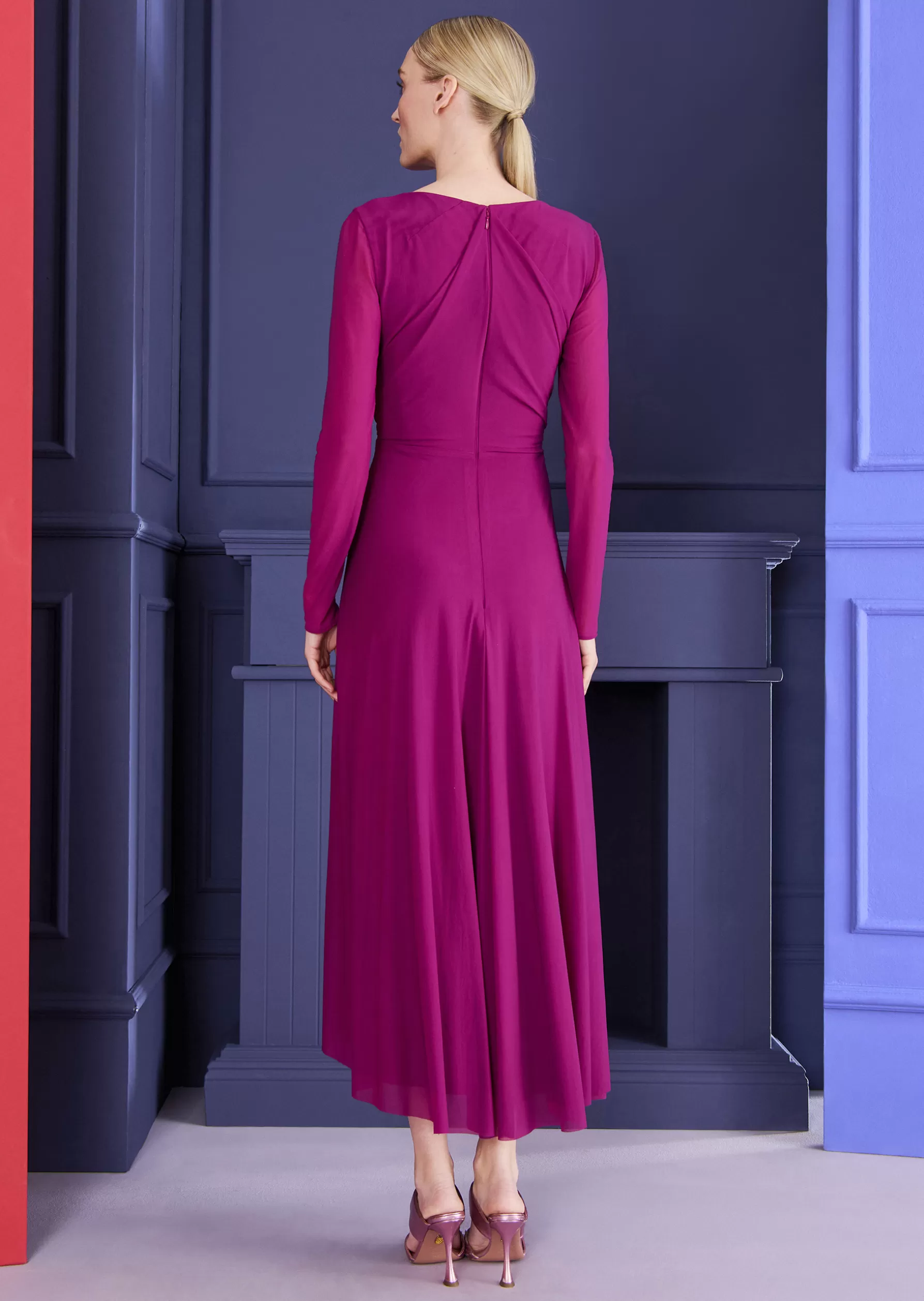 Midi Dresses-Talbot Runhof Midi Dress Pokario26 Fuchsiapink