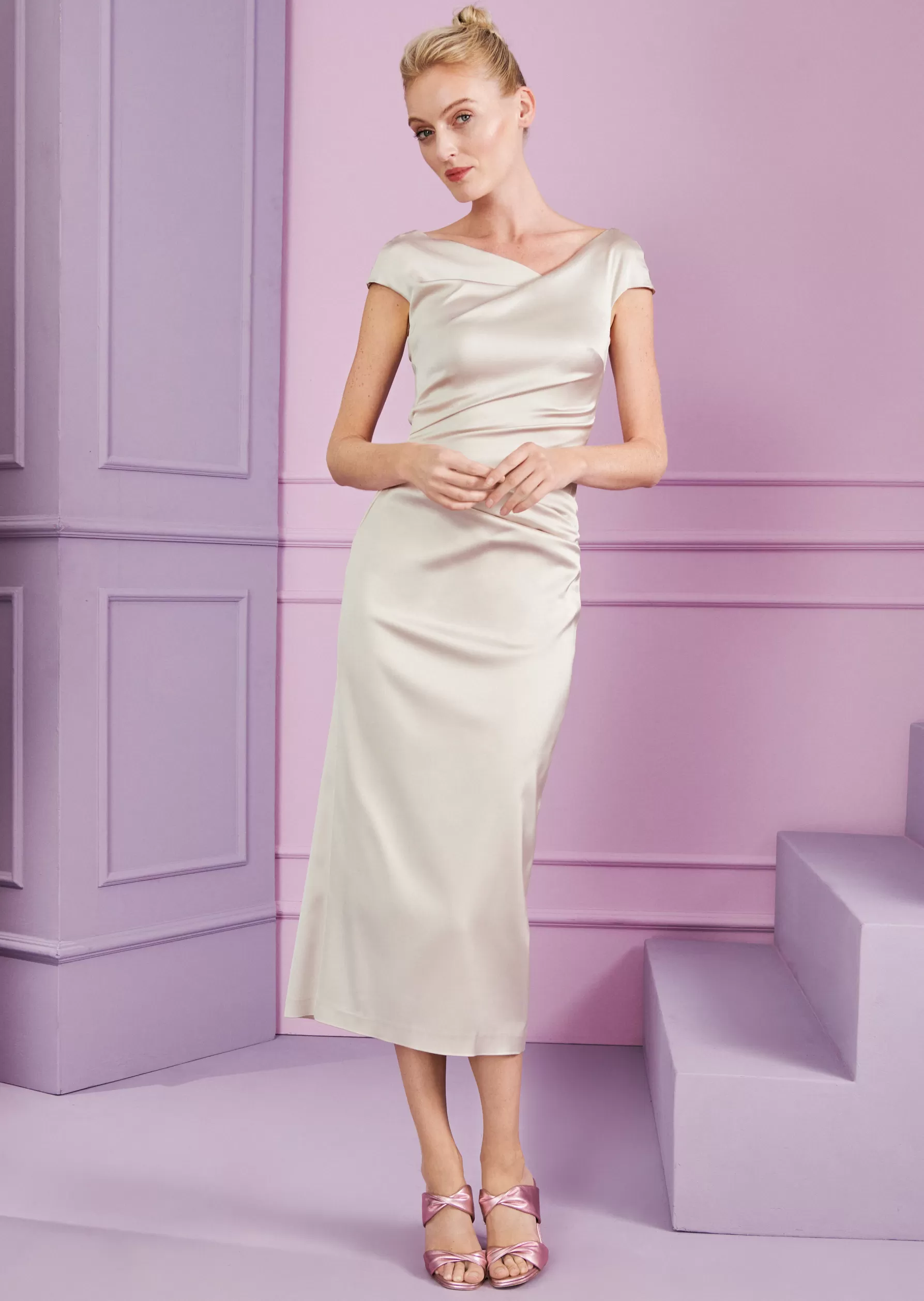 Midi Dresses-Talbot Runhof Midi Dress Roya1 Cream