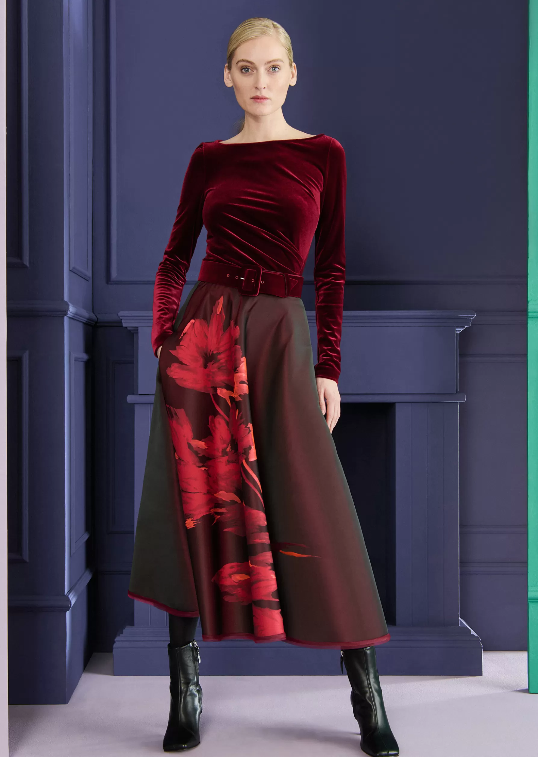 Skirts-Talbot Runhof Midi Skirt Tenley12 Rubinored