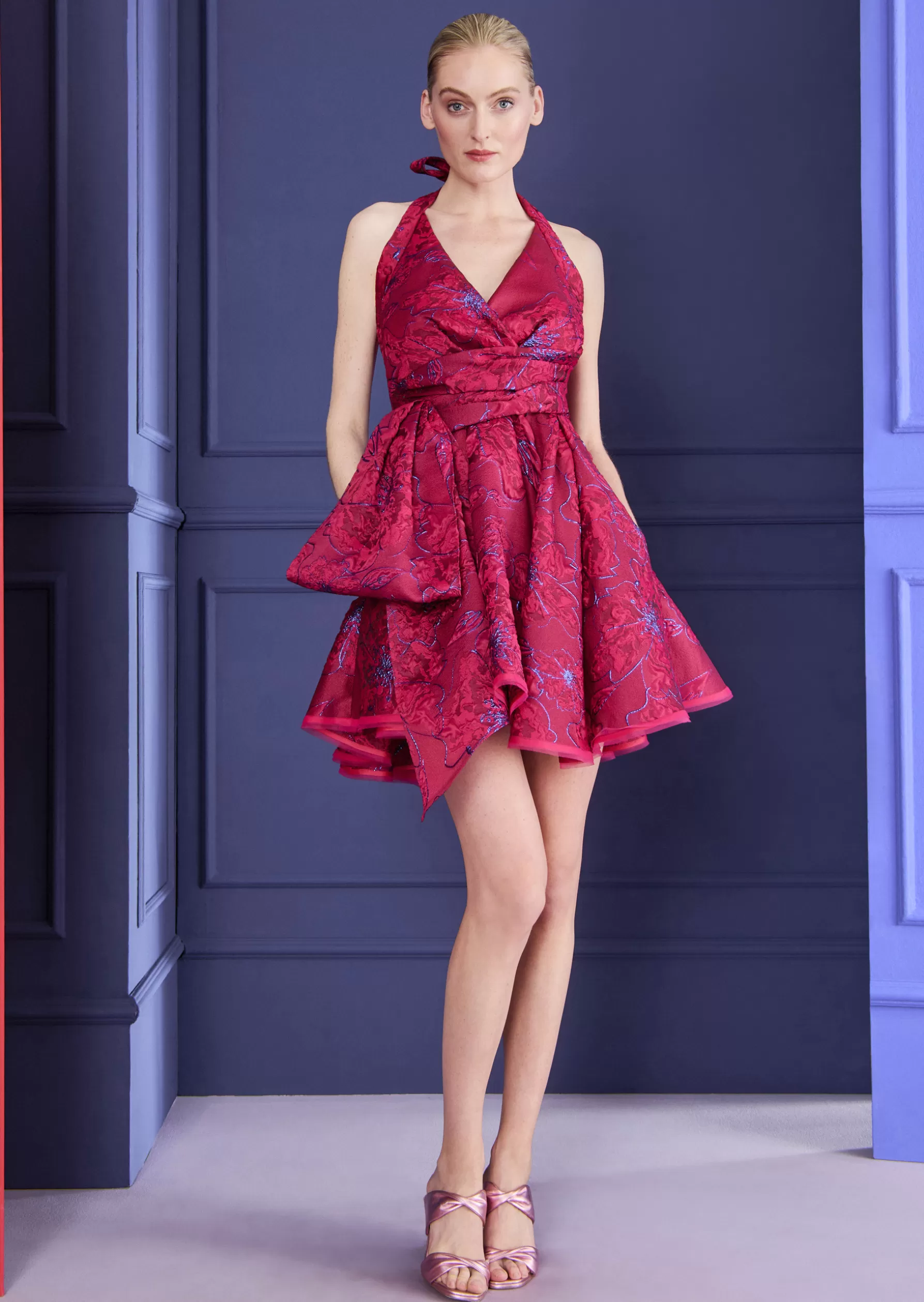 Short Dresses-Talbot Runhof Mini Dress Lombino3 Teaberrypink