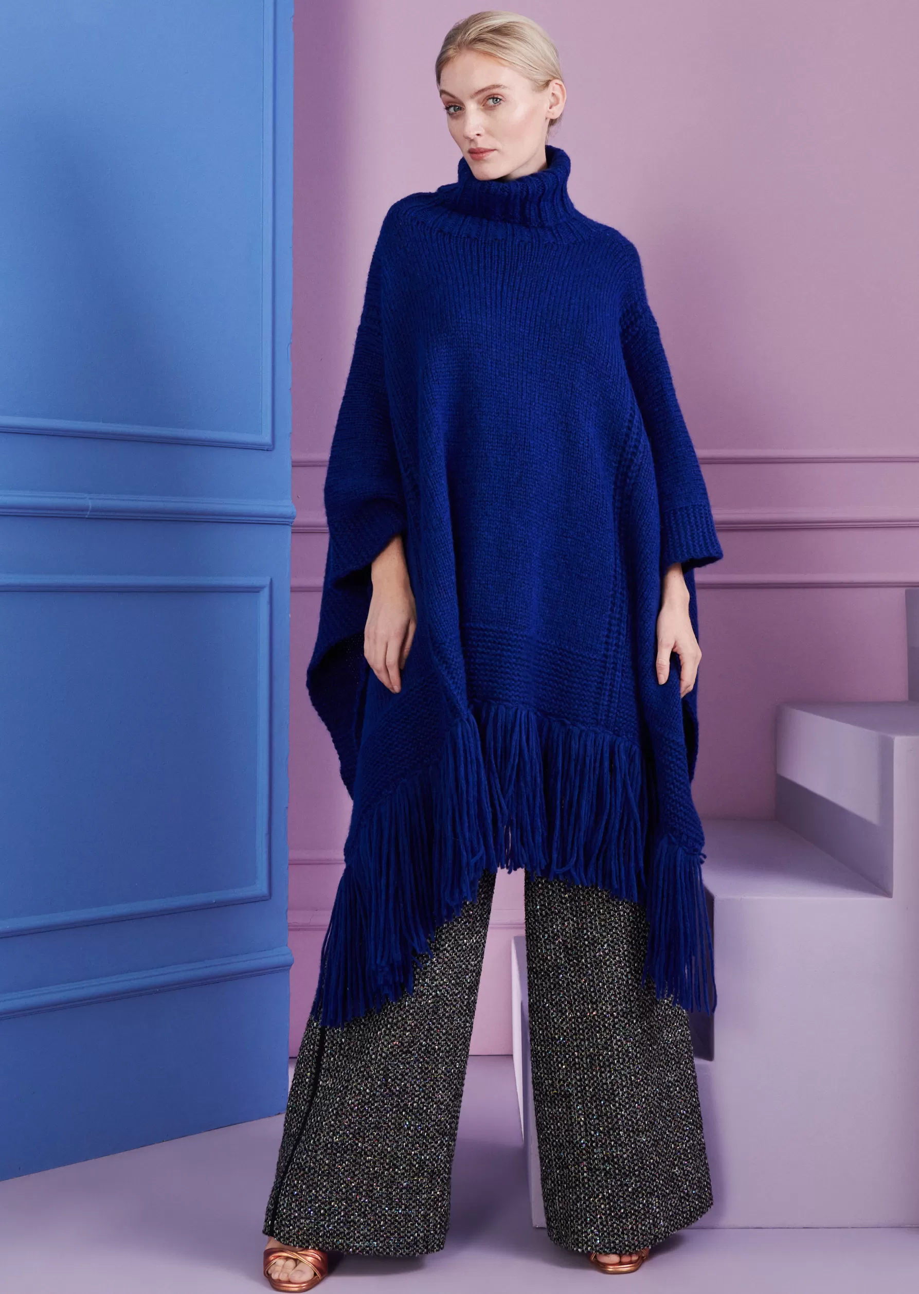 Wraps & Stoles-Talbot Runhof Poncho PadmaPoncho1 Royalblue