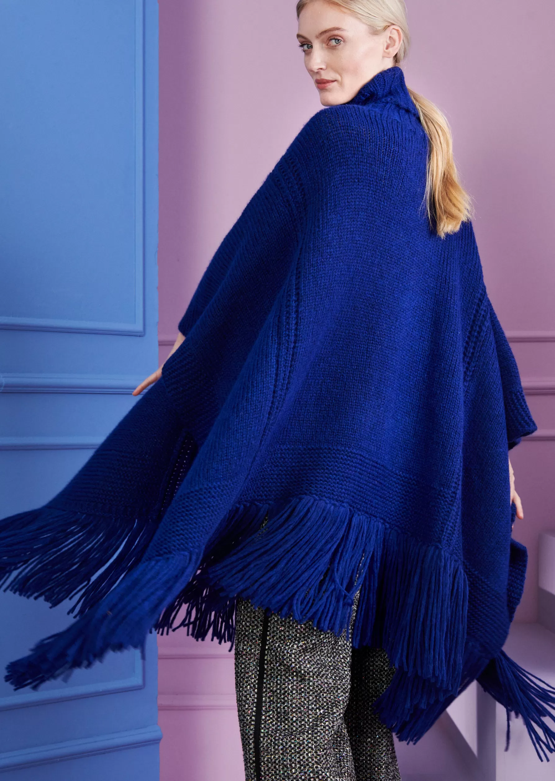 Wraps & Stoles-Talbot Runhof Poncho PadmaPoncho1 Royalblue
