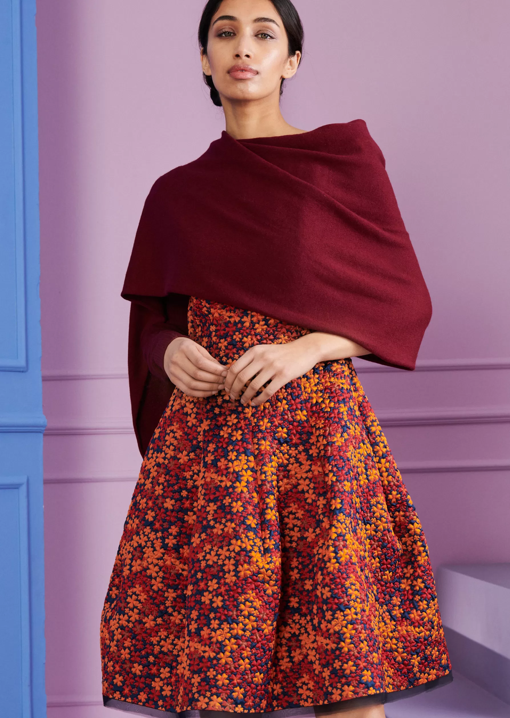 Wraps & Stoles-Talbot Runhof Stole Kasha1 Burgundyred