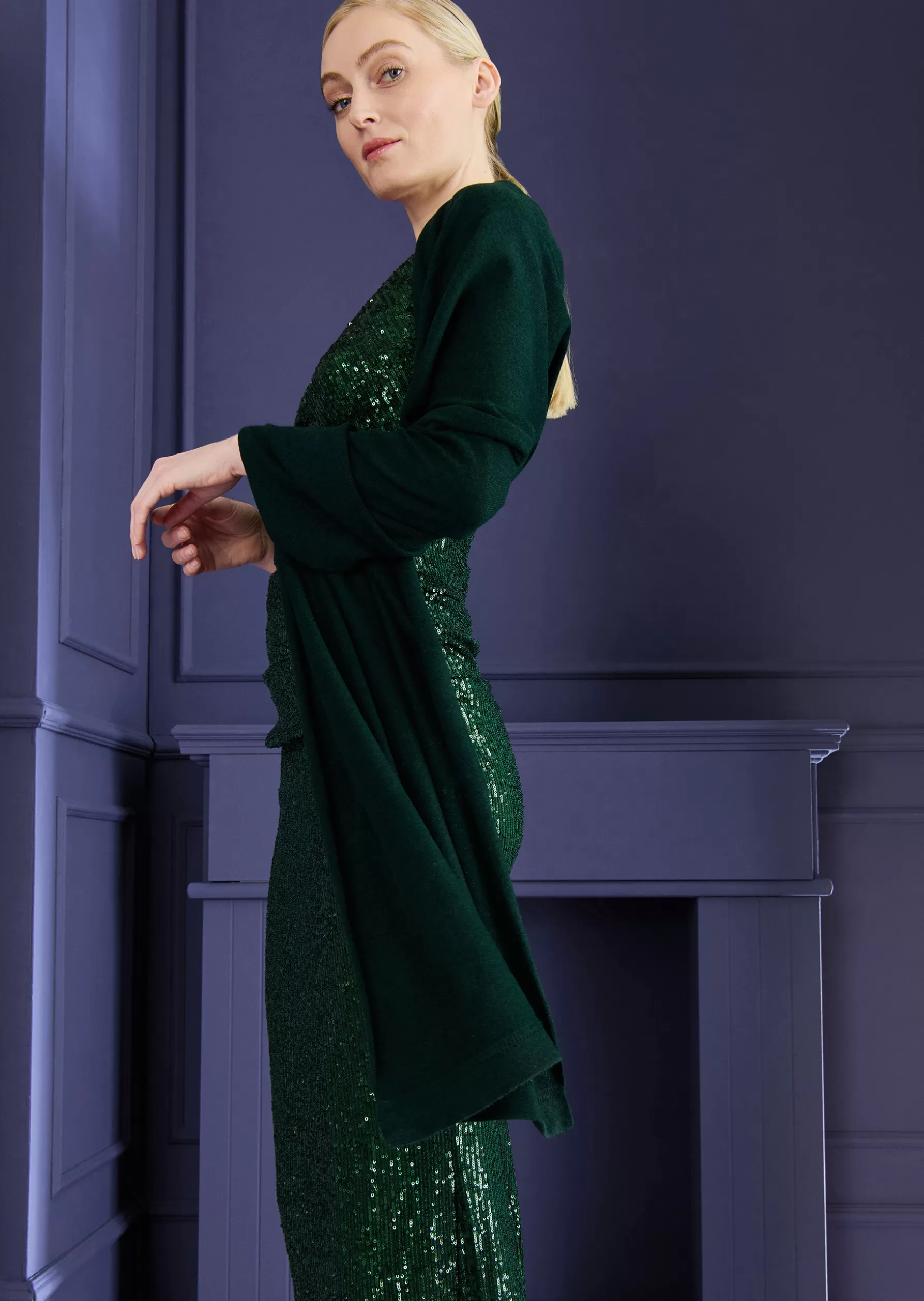 Wraps & Stoles-Talbot Runhof Stole Kasha1 Bottlegreen