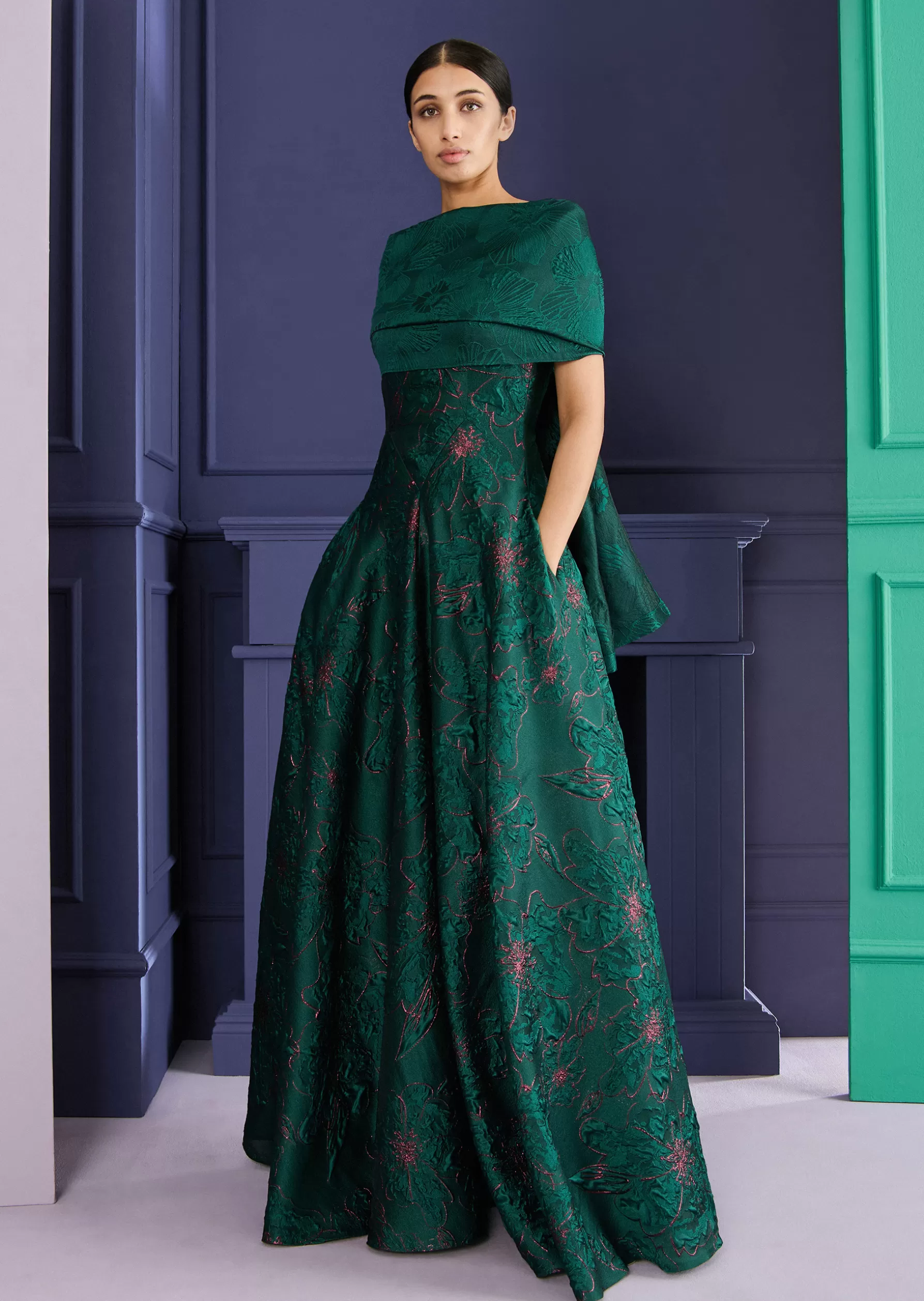 Wraps & Stoles-Talbot Runhof Stole Kitty9 Cypressgreen
